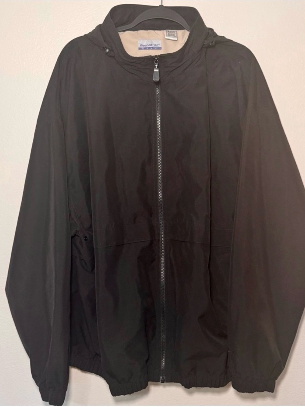 Vintage Reebok Golf Black Hooded Windbreaker Jacket Men 2XL Full Zip